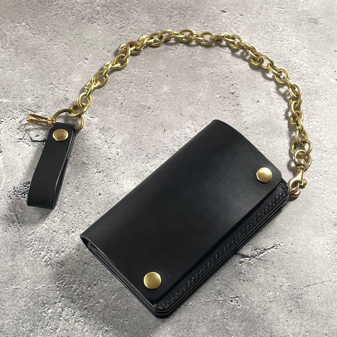 トラッカーウォレット ミドル ファスナー 真鍮チェーン付 本革　イタリアンレザー