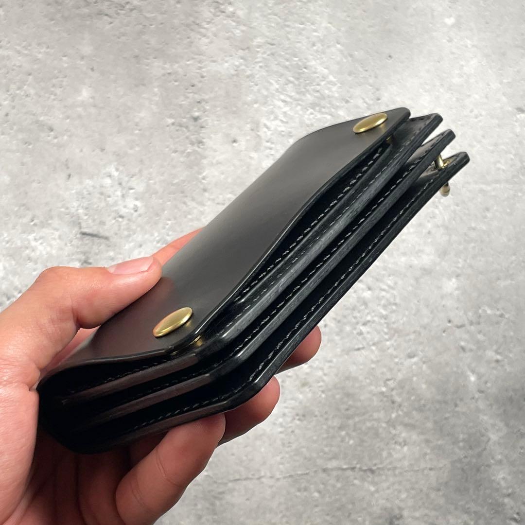 トラッカーウォレット ミドル ファスナー 真鍮チェーン付 本革　イタリアンレザー