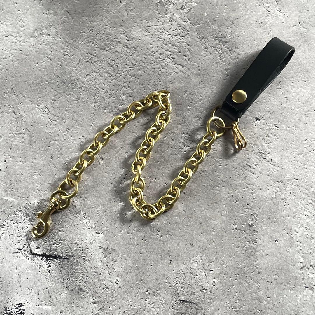 トラッカーウォレット ミドル ファスナー 真鍮チェーン付 本革　イタリアンレザー