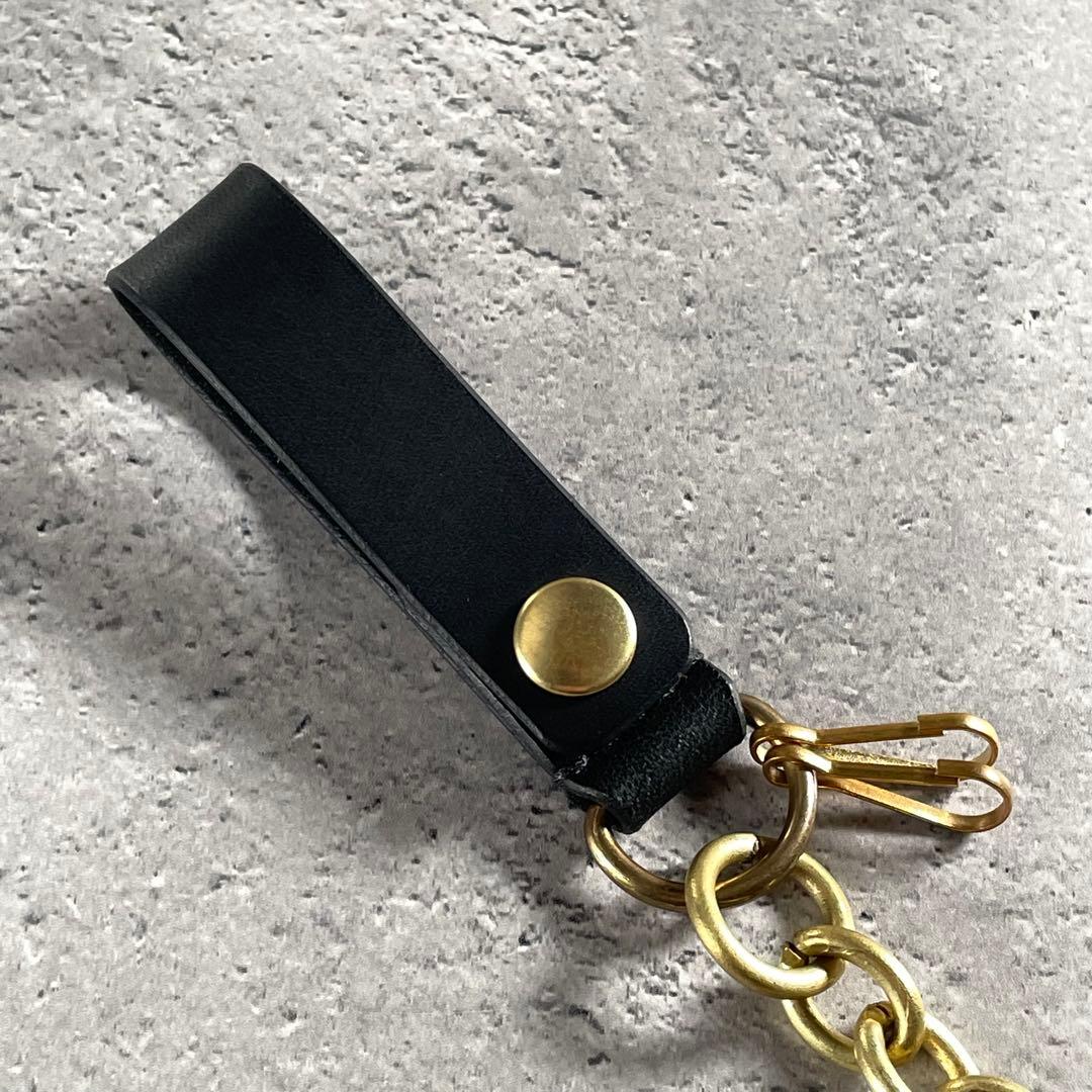 トラッカーウォレット ミドル ファスナー 真鍮チェーン付 本革　イタリアンレザー