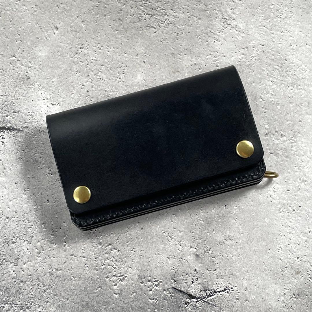 トラッカーウォレット ミドル ファスナー 真鍮チェーン付 本革　イタリアンレザー