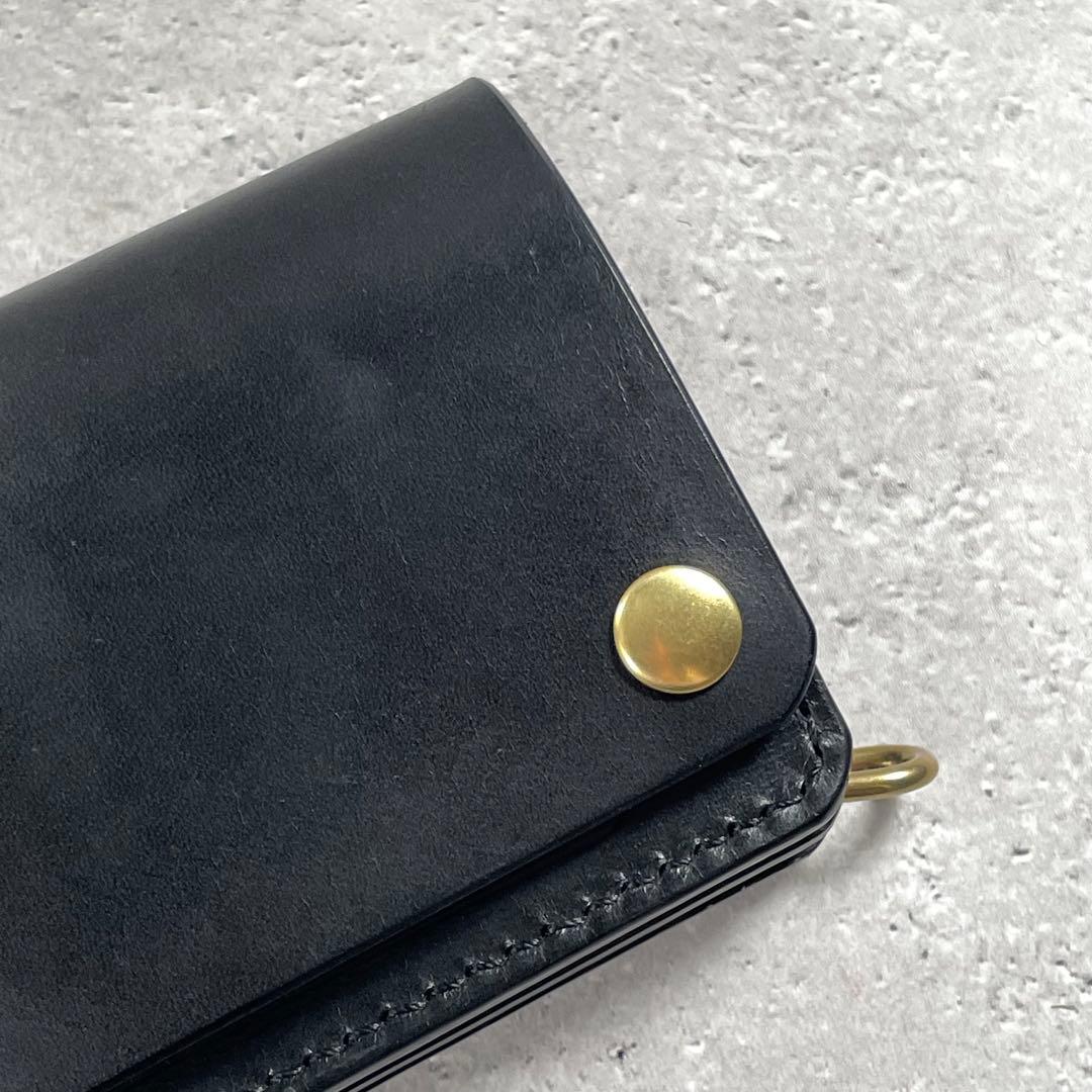 トラッカーウォレット ミドル ファスナー 真鍮チェーン付 本革　イタリアンレザー