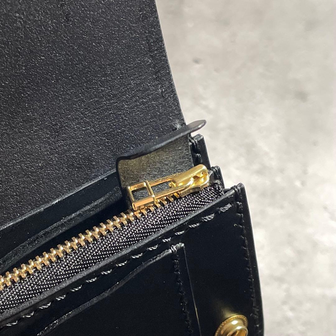 トラッカーウォレット ミドル ファスナー 真鍮チェーン付 本革　イタリアンレザー