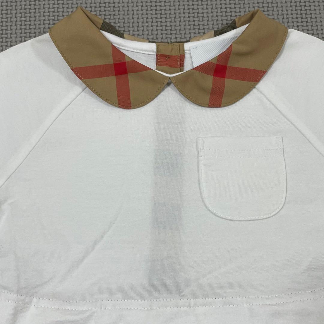 未使用　バーバリー　襟付き　ドッキングワンピース　チェックスカート　半袖　18m