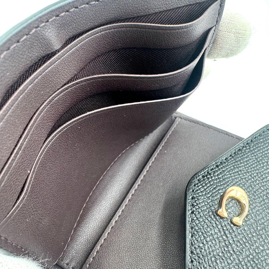 ✨極美品✨ COACH レザー コンパクト ウォレット 黒 Cロゴ ゴールド金具