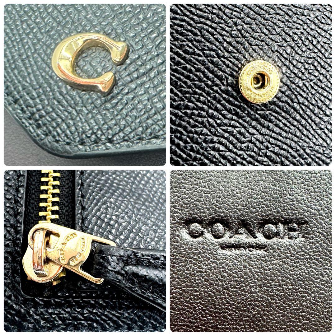 ✨極美品✨ COACH レザー コンパクト ウォレット 黒 Cロゴ ゴールド金具
