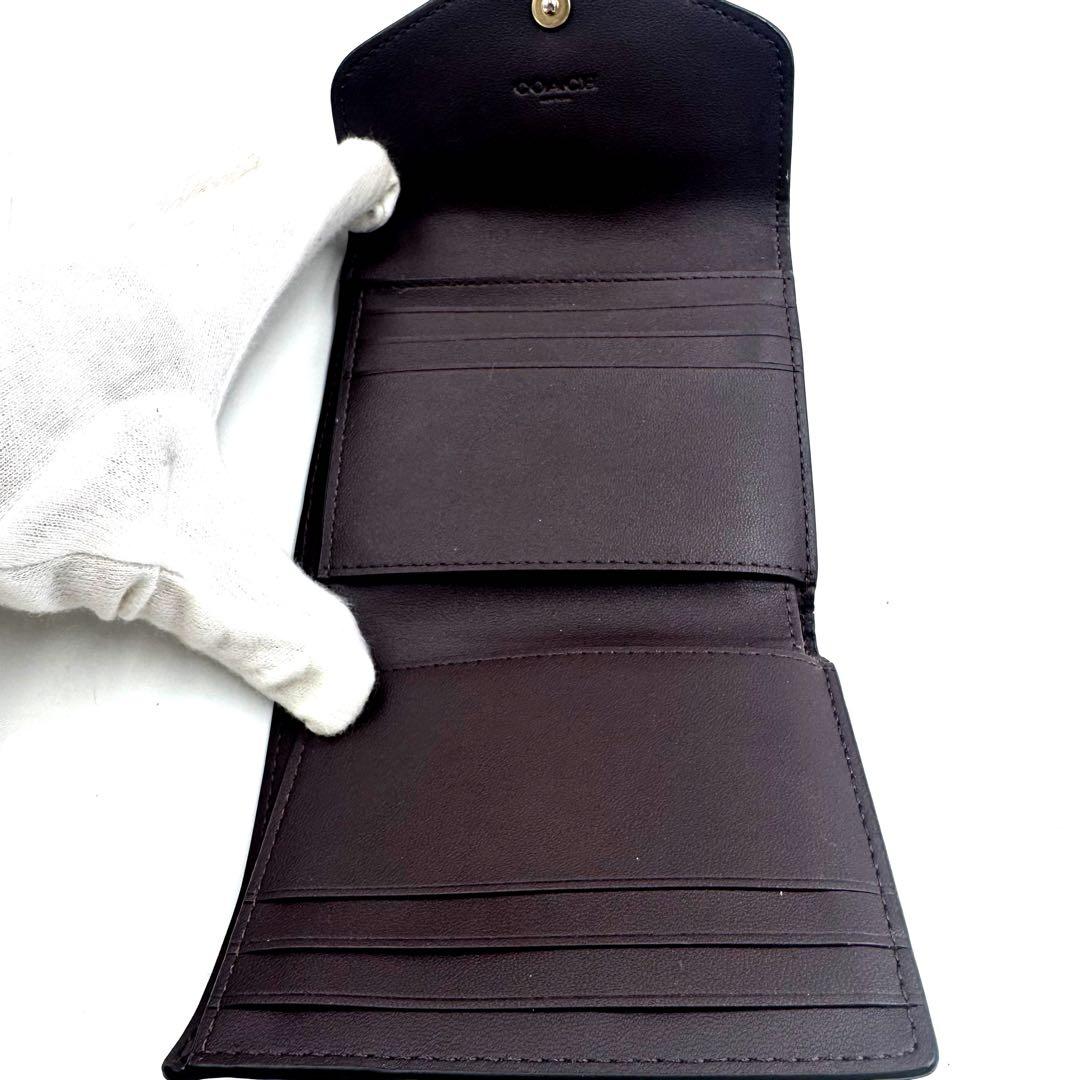 ✨極美品✨ COACH レザー コンパクト ウォレット 黒 Cロゴ ゴールド金具