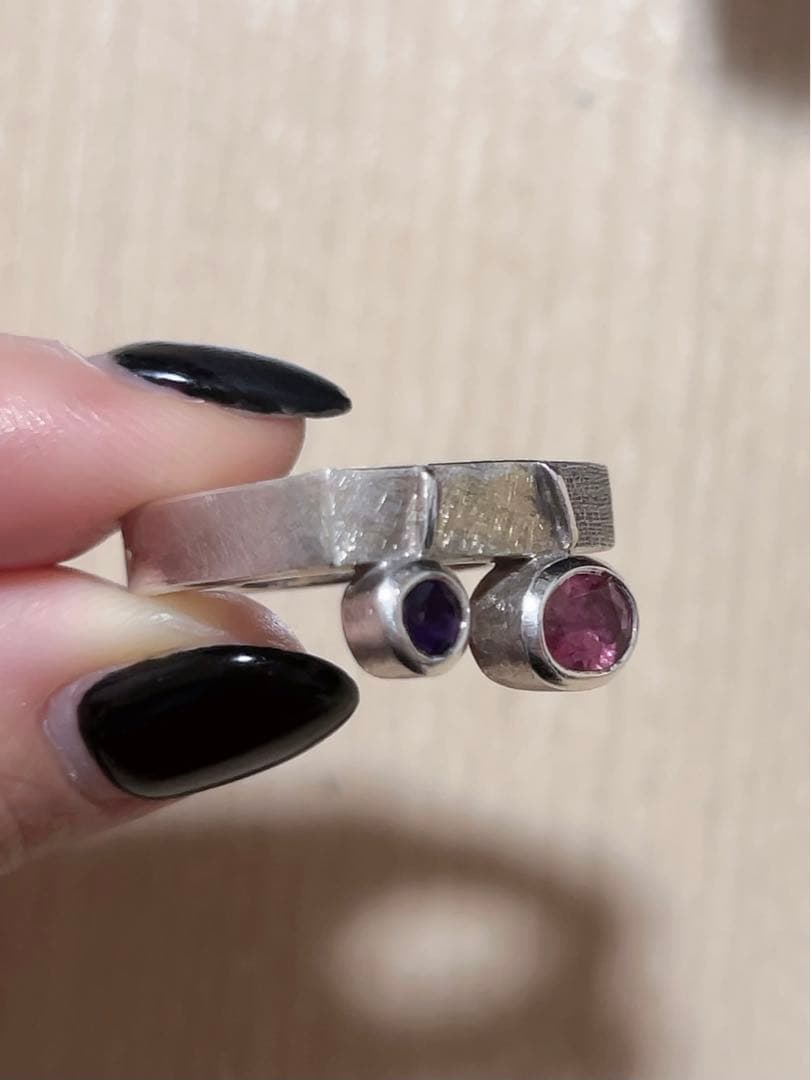 シルバー925 18金　ピンクトルマリン　アメジストリング