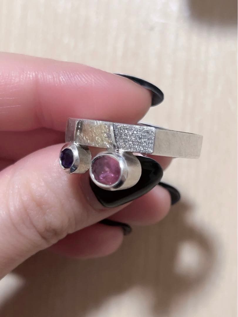 シルバー925 18金　ピンクトルマリン　アメジストリング
