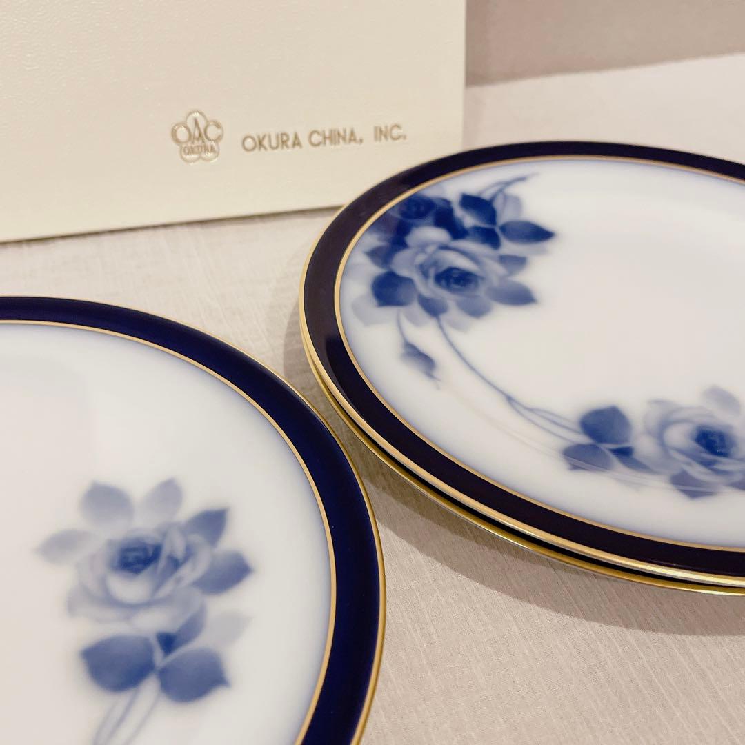 100周年記念【新品】大倉陶園 ブルーローズ プレート 20cm 3枚 箱付き