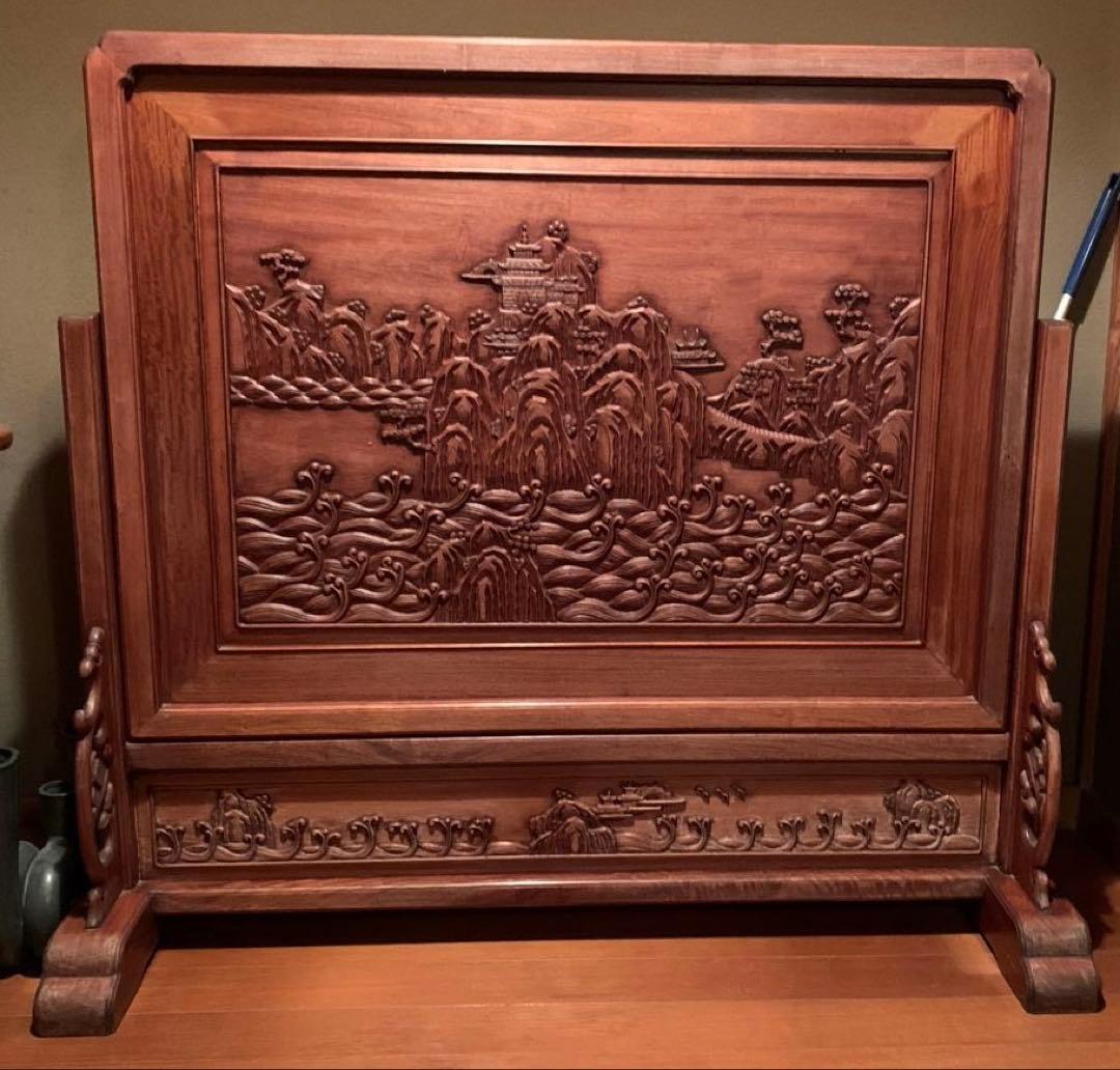 木製彫刻入り衝立　パーテーション