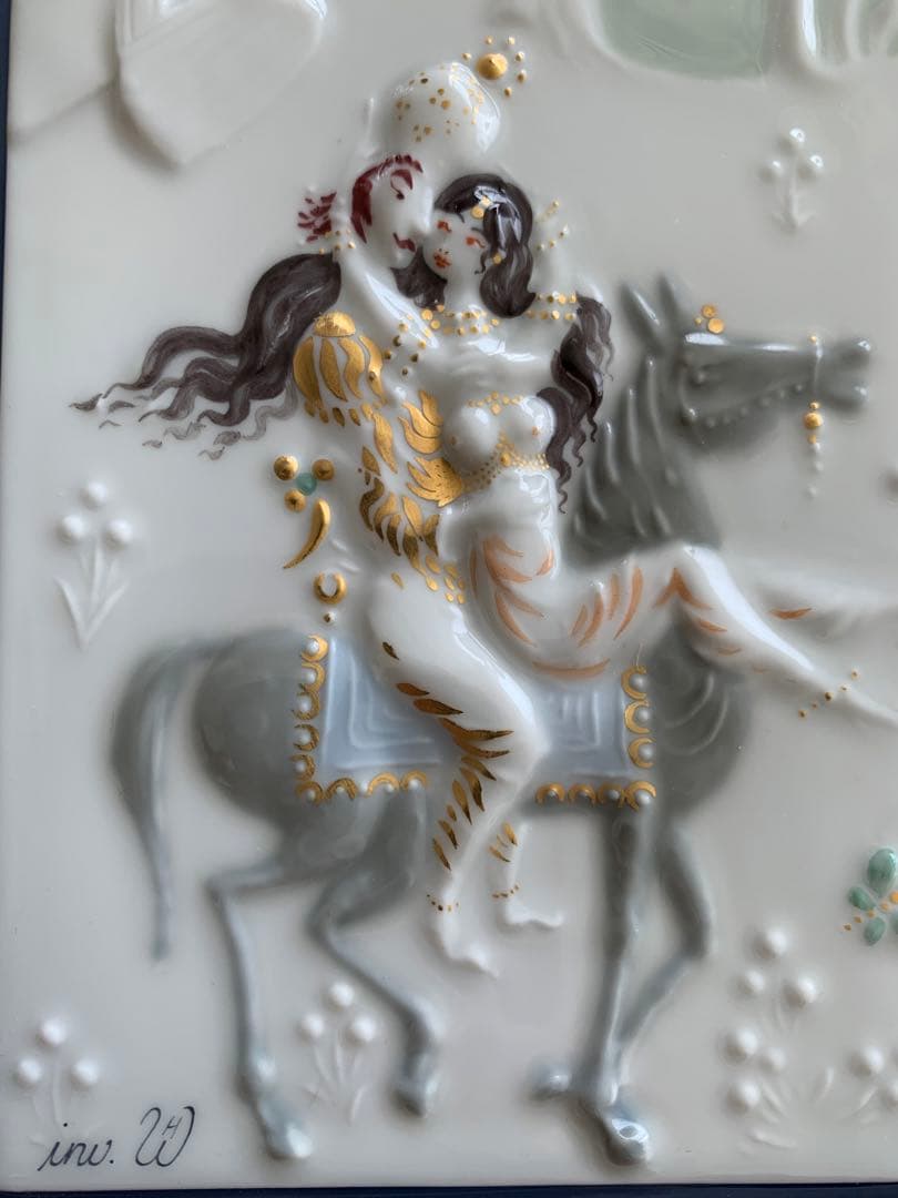 美品希少品　マイセン　陶板画　アラビアンナイト　馬に乗る王様と王妃（額付き）