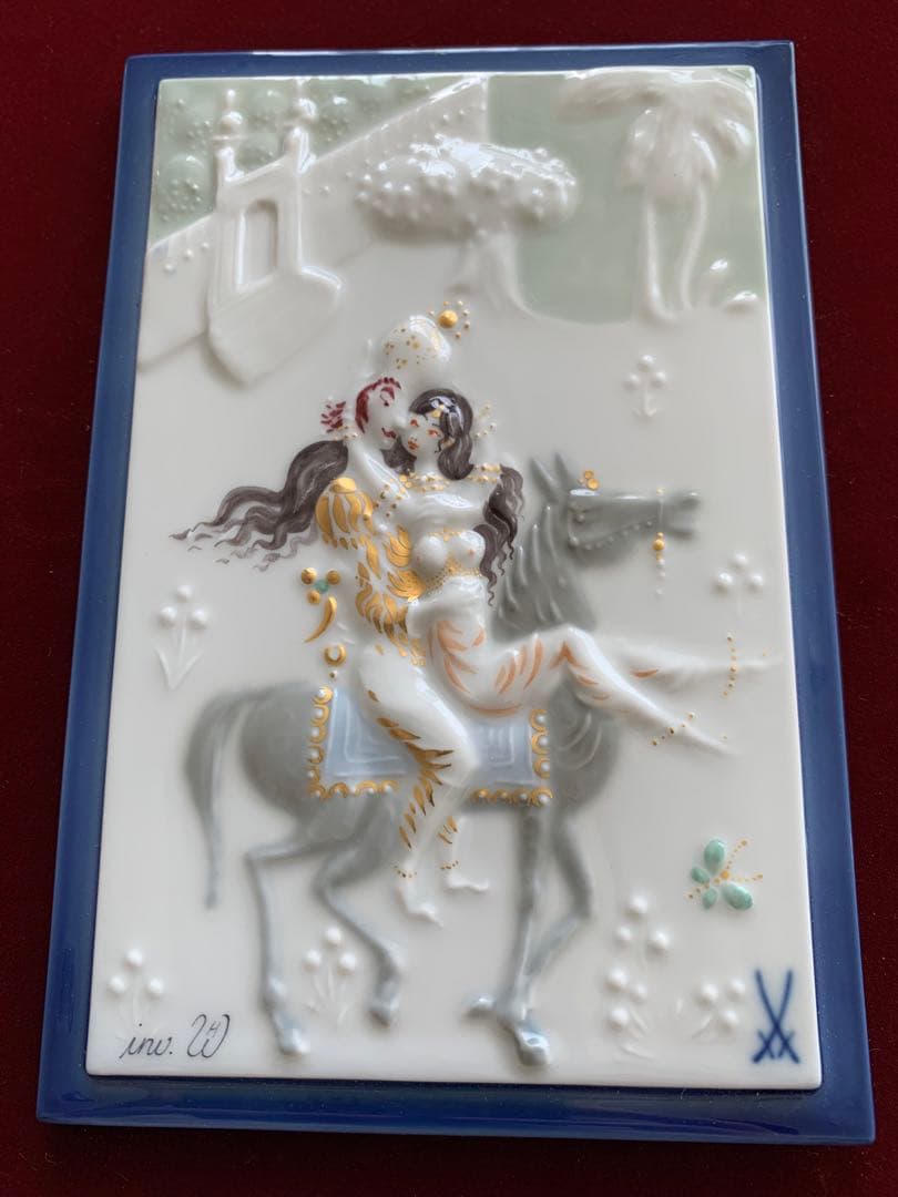美品希少品　マイセン　陶板画　アラビアンナイト　馬に乗る王様と王妃（額付き）