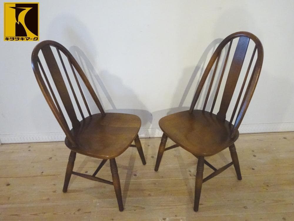 飛騨産業/キツツキ　ボウバック　ウィンザーチェア　2脚セット　オーク材　②