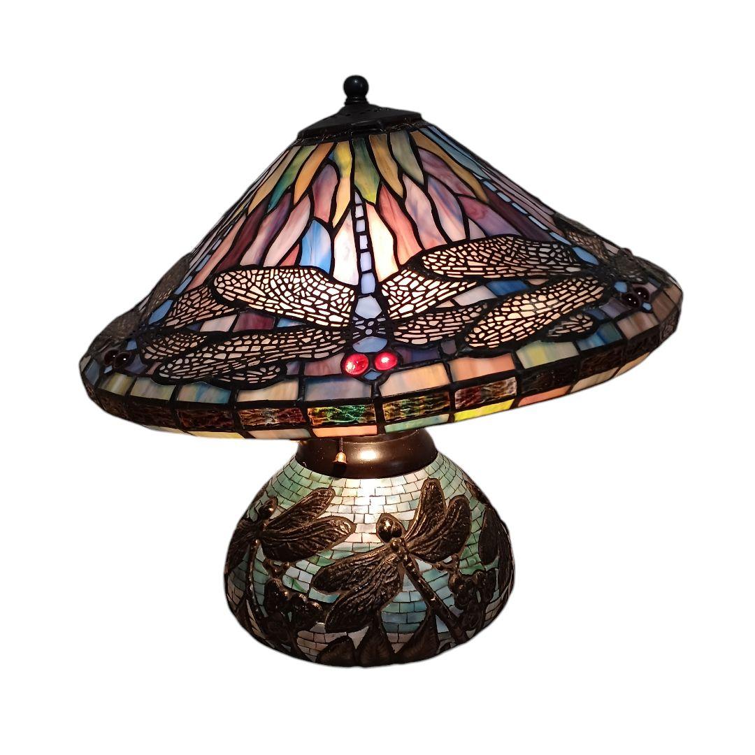 送料込み☆ステンドグラス【卓上ランプ】トンボ柄/アンティーク