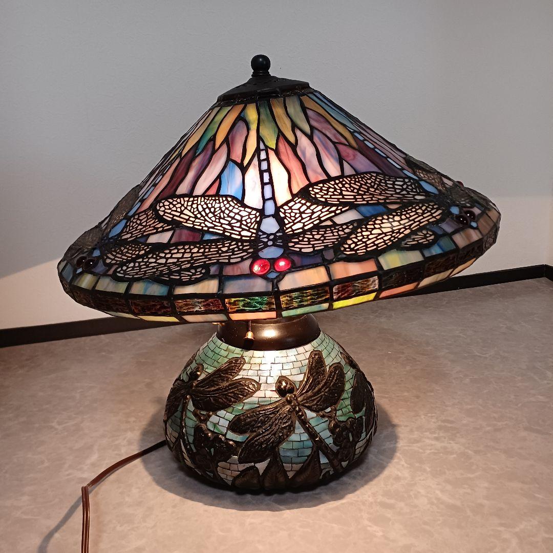 送料込み☆ステンドグラス【卓上ランプ】トンボ柄/アンティーク