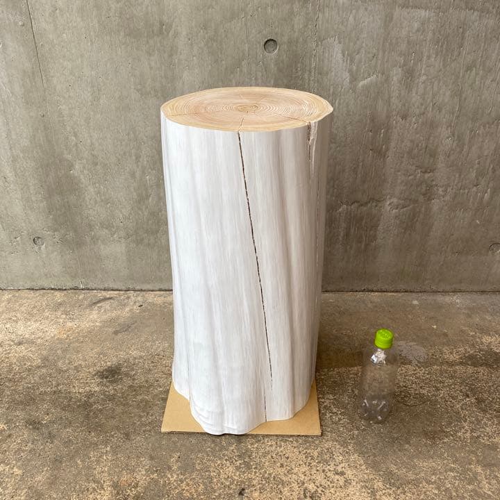 白ペンキ ヒノキ切り株 スツール 丸太フラワー消毒スタンド サイドテーブル