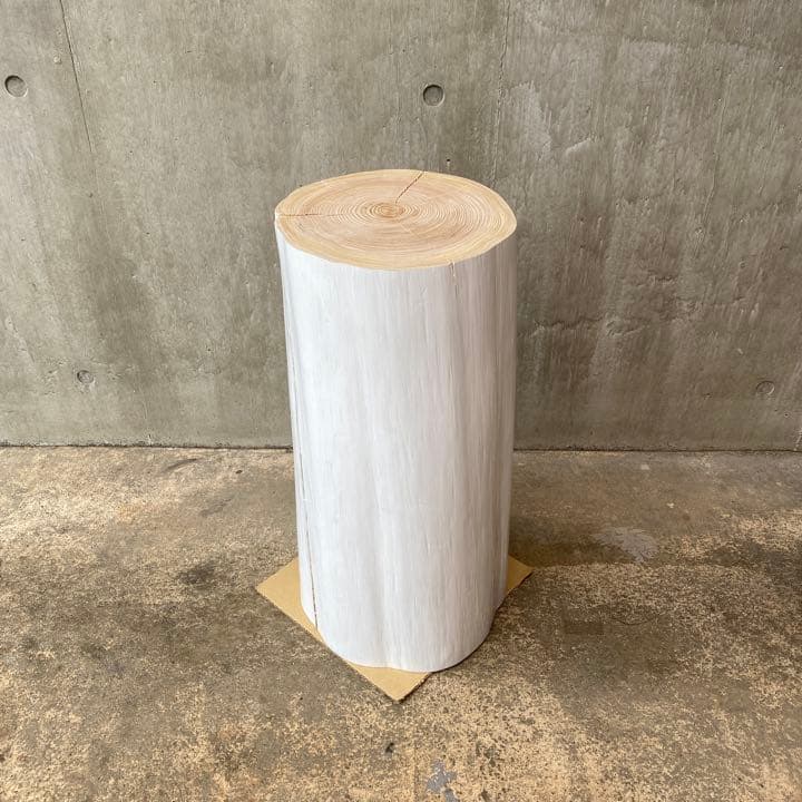 白ペンキ ヒノキ切り株 スツール 丸太フラワー消毒スタンド サイドテーブル