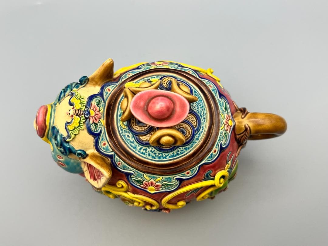 吉田　急須　豚形　智盧　陶光　林智信　林俊亨作　交趾焼　陶磁器　台湾交趾