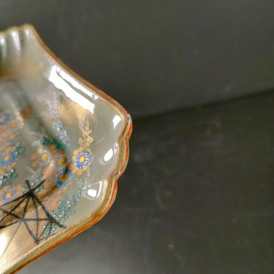 C21-2/九谷焼/春月/菊に蜻蛉文四方皿8客/向付/銘々皿/飾皿/懐石料理