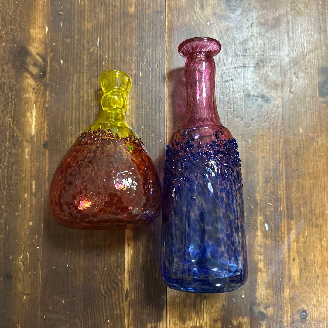 ガラス作家　作家物　花瓶　一輪挿し　ドリンクボトル　吹きガラス