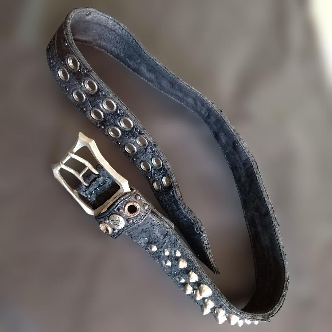 KMRii スタッズ 黒レザーベルト デストロイレザー加工