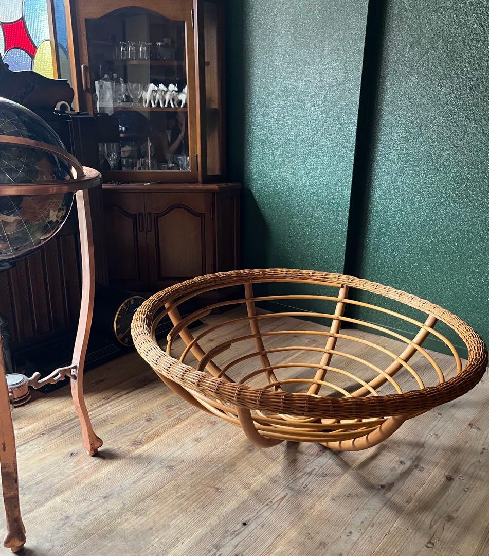 ラタン 特大バスケット かご ベット インテリア 昭和レトロ