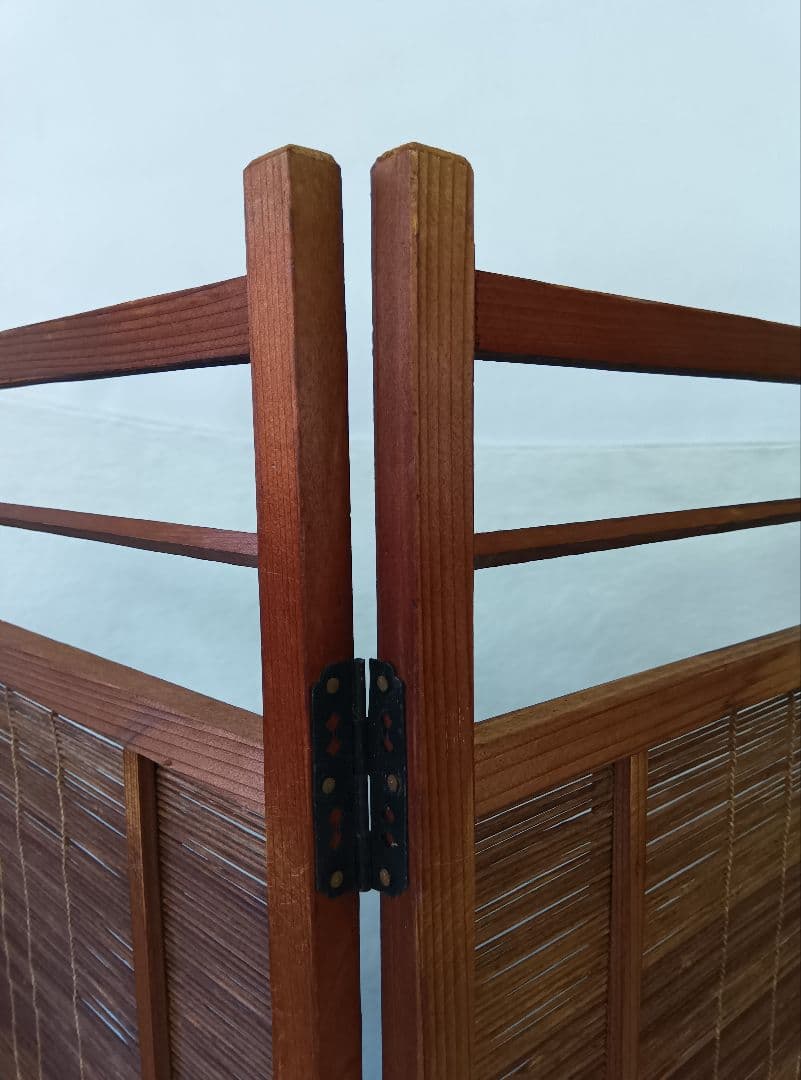 4枚式衝立　パーテーション　簾屏風　古民家　間仕切り　昭和レトロ　年代物　和風