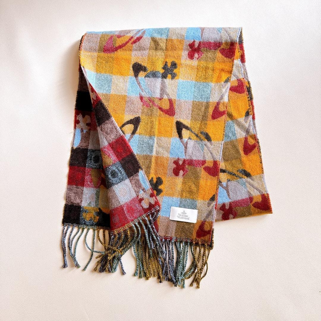 美品 ヴィヴィアンウエストウッド マフラー ウール　オーブ チェック 日本製