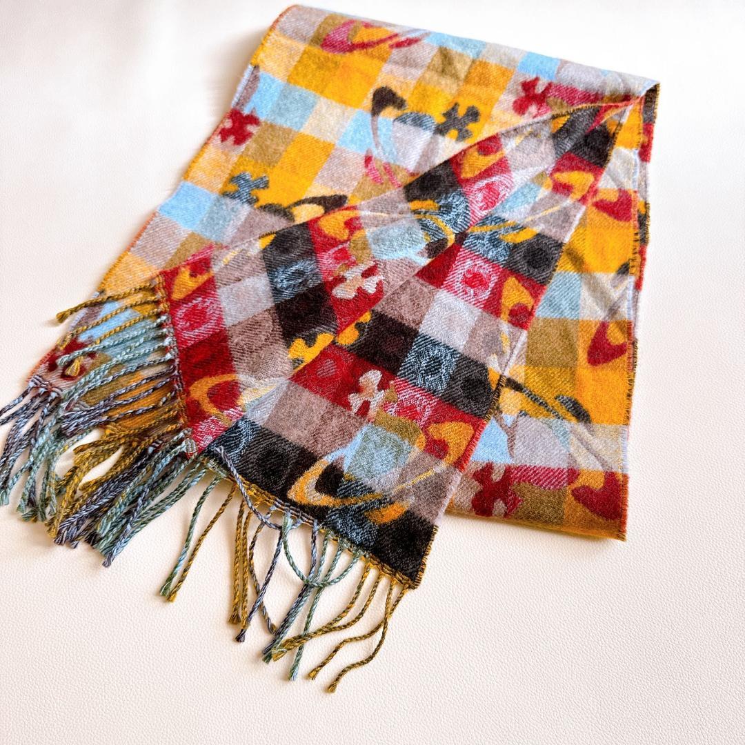 美品 ヴィヴィアンウエストウッド マフラー ウール　オーブ チェック 日本製