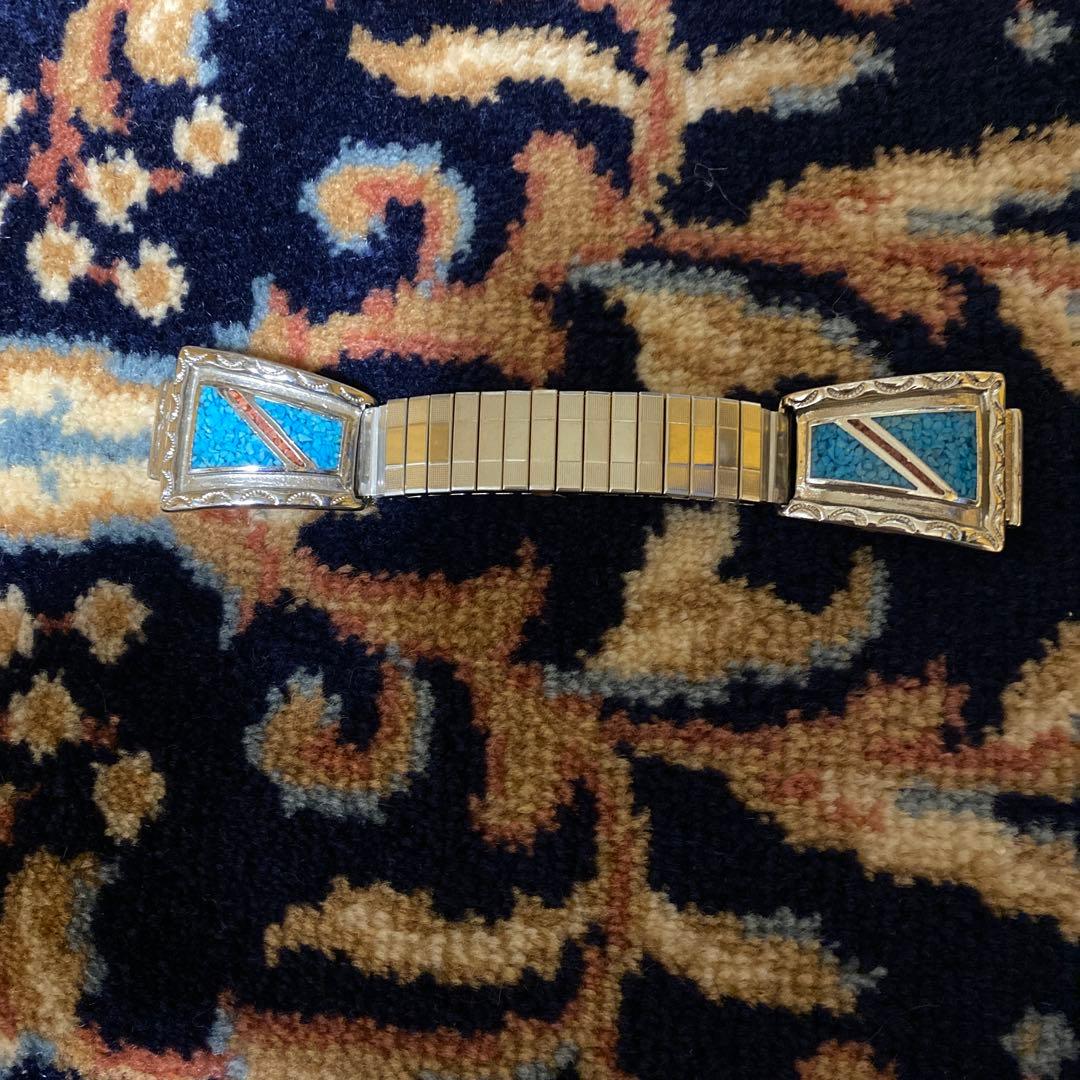インディアンジュエリー　ナバホ　ターコイズ&コーラルウォッチブレスレットベルト