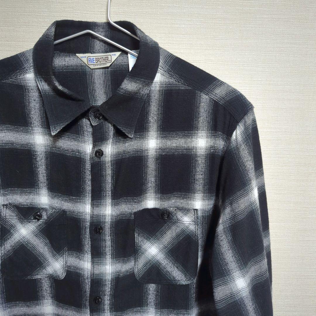 あ*ん様 ファイブブラザー　ライトネル　オンブレチェックシャツ　黒白