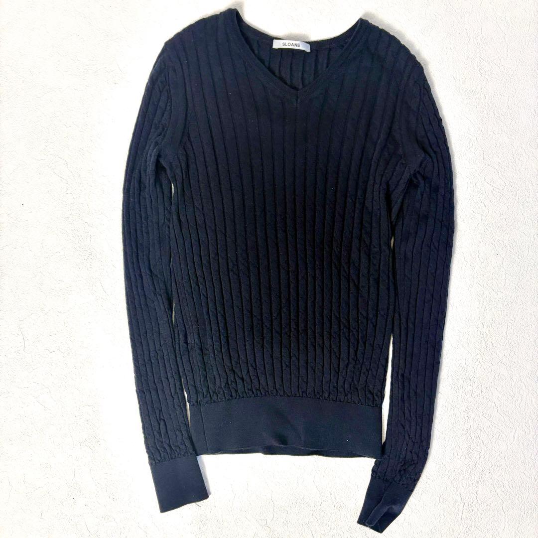 2点セット　SLOANE リブニット　ダークネイビー Vネックセーター 長袖