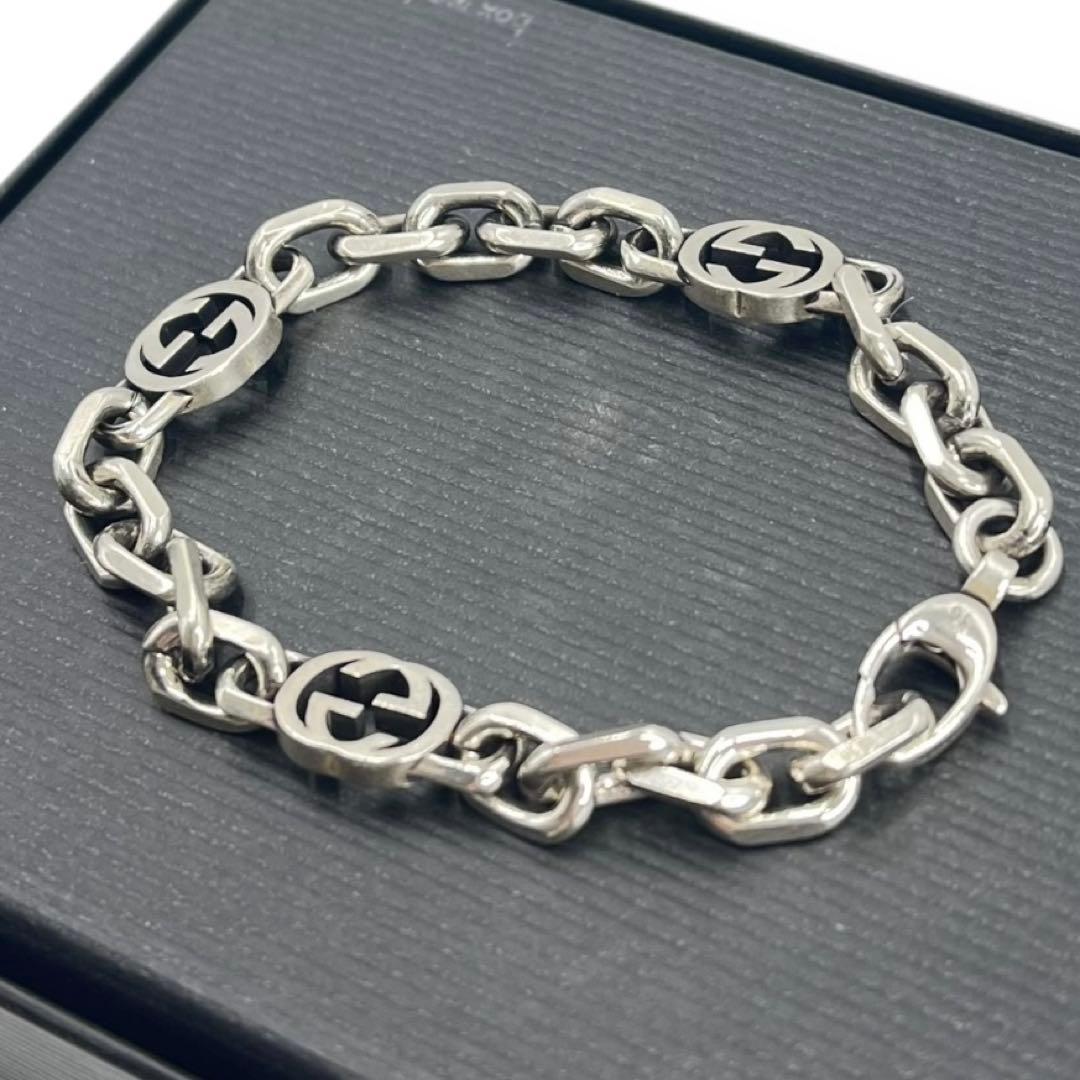 美品 GUCCI グッチ インターロッキング チェーン ブレスレット シルバー