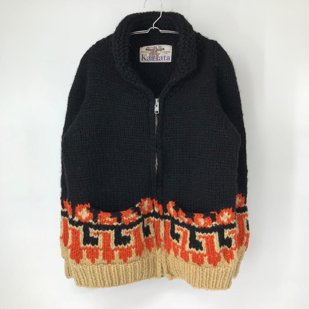 カナタ　カウチンセーター　L　ウール100　カナダ製