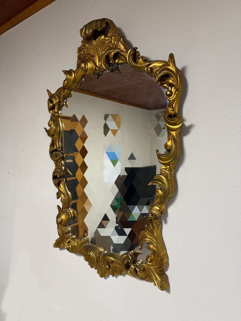 西洋アンティーク 大型ミラー 金彩装飾 ウォールミラー 店舗什器 鏡