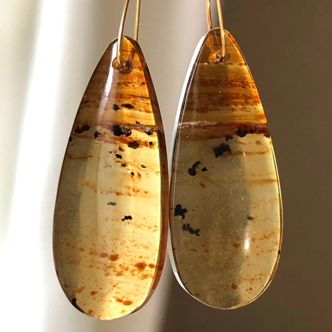 天然石♡フォッシルコーラルのピアス14kgf