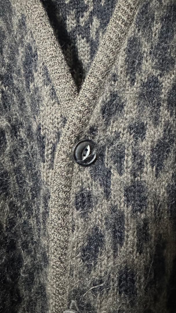 XL【美中古】ワコマリア ヘビーモヘア レオパード カーディガン カーキ