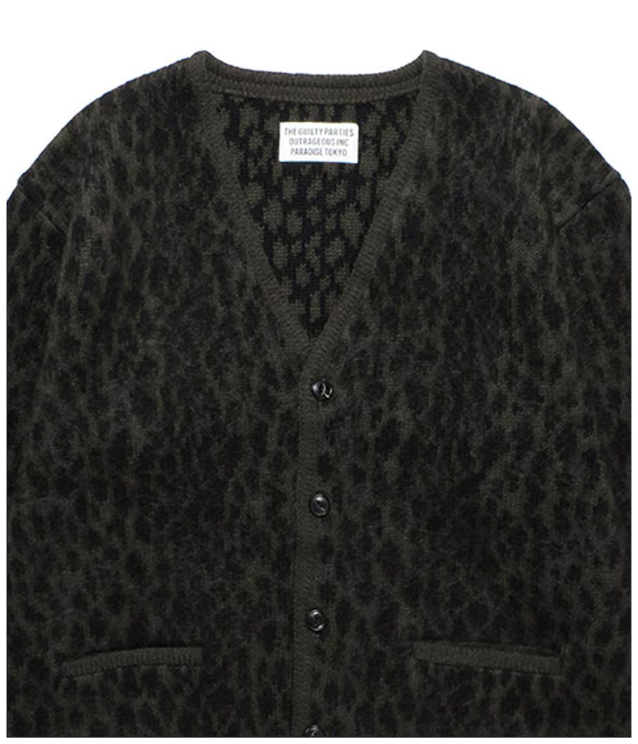 XL【美中古】ワコマリア ヘビーモヘア レオパード カーディガン カーキ