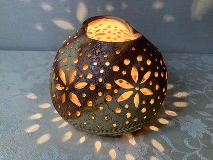 陶器　室内照明　ライト　ランプ　作家物　直径約20.0cm×高さ約16.0cm