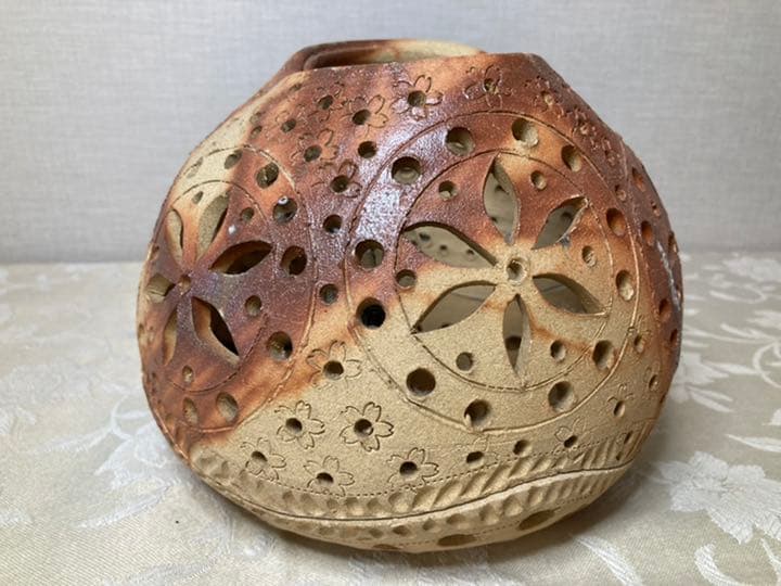 陶器　室内照明　ライト　ランプ　作家物　直径約20.0cm×高さ約16.0cm