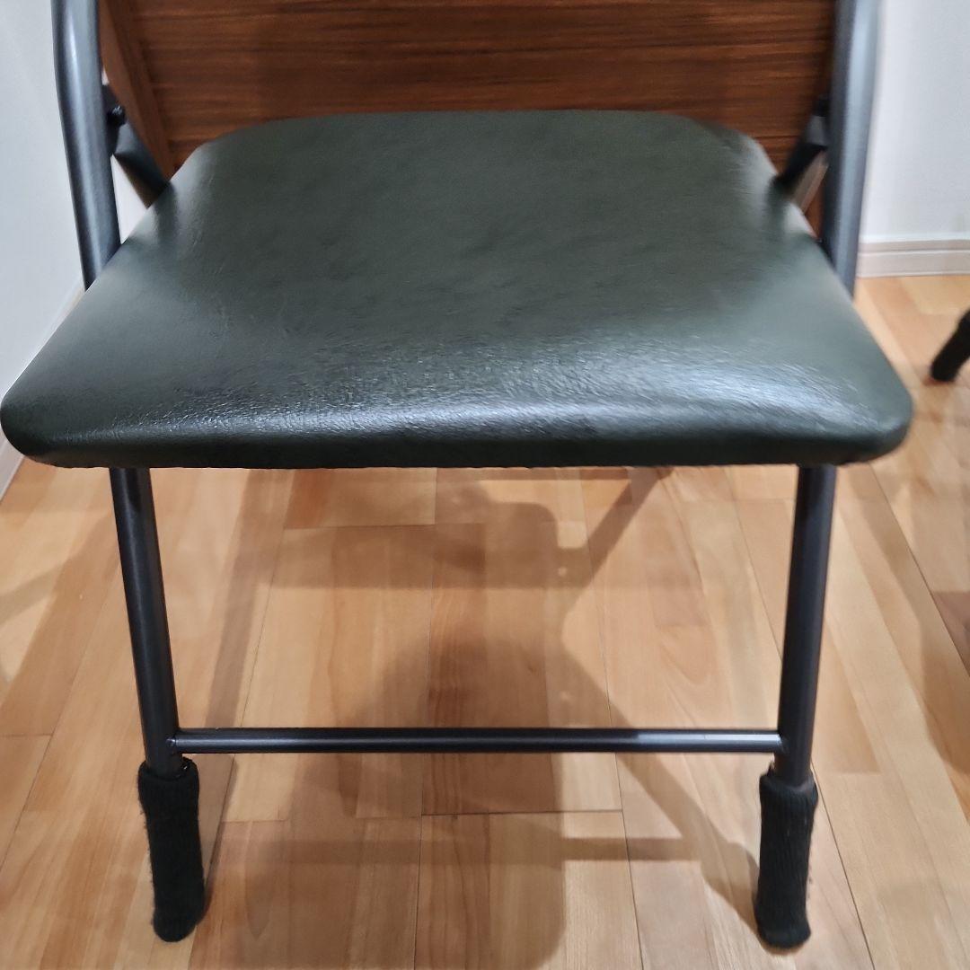 関家具ダークグリーン折りたたみ椅子2脚セット