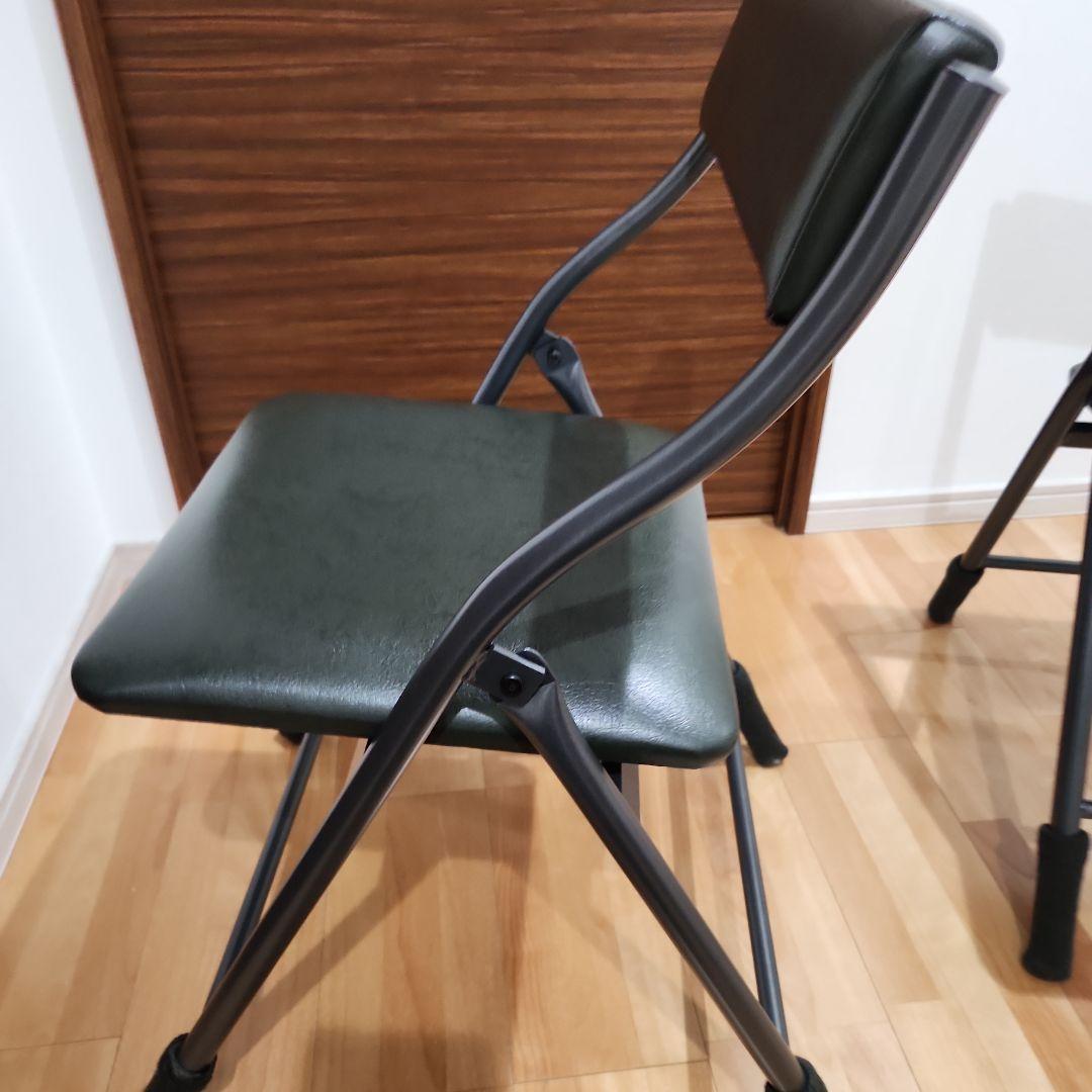 関家具ダークグリーン折りたたみ椅子2脚セット