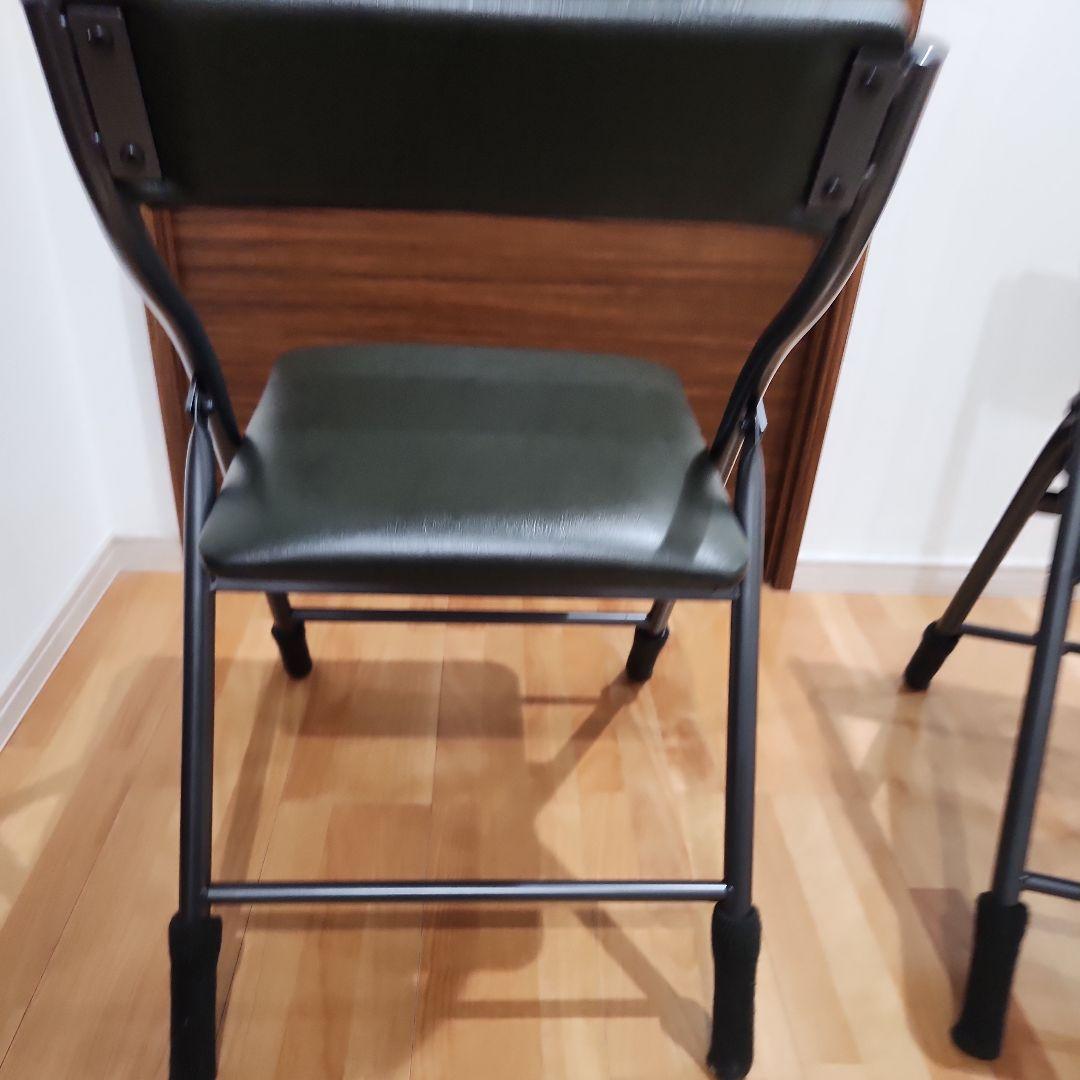 関家具ダークグリーン折りたたみ椅子2脚セット