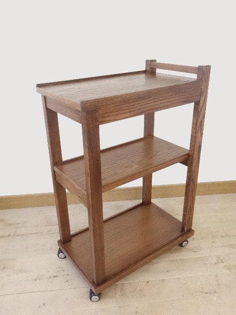 北海道手作り家具　ナラ材　木製　ワゴン引出付　勇峰工芸（新）