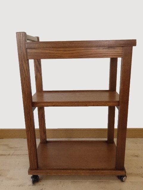 北海道手作り家具　ナラ材　木製　ワゴン引出付　勇峰工芸（新）