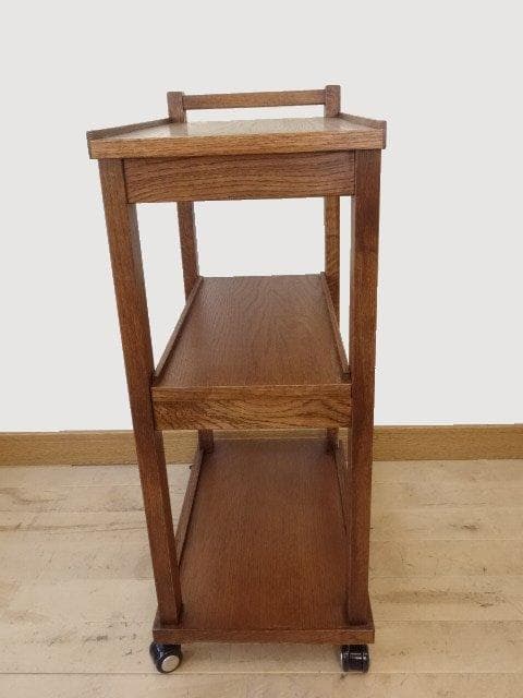 北海道手作り家具　ナラ材　木製　ワゴン引出付　勇峰工芸（新）