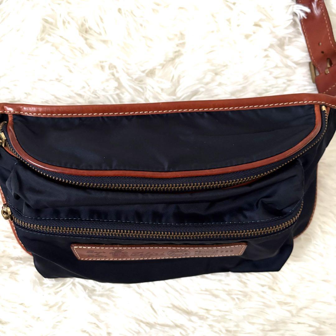 極美品✨felisi フェリージ　ウエストポーチ　ナイロン　レザー　紺　799