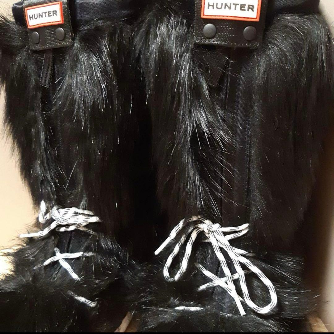 HUNTER ファー付きスノーブーツ ブラック