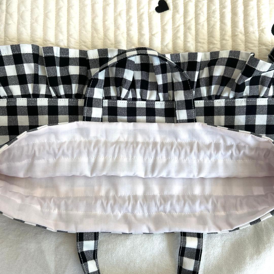 入園入学3点セット　【黒ハートヌビ×黒チェック】　女の子　レッスンバッグ　上靴袋